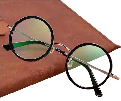 QSPNVFB Klassische Nerd Lesebrille Für Frauen Herren, Runde Vintage Brille, +2.5 Professor Lesehilfe, Ultraleichte Metall Schildpatt(Silver,+2.5)