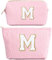 Kosmetiktasche für Teenager Mädchen, Groß Initialen Schminktasche Personalisierte Geschenke Cord-Make up Tasche Set, Geburtstagsgeschenk für Frauen Tochter Schwester Freundin Rosa Schminktasche M