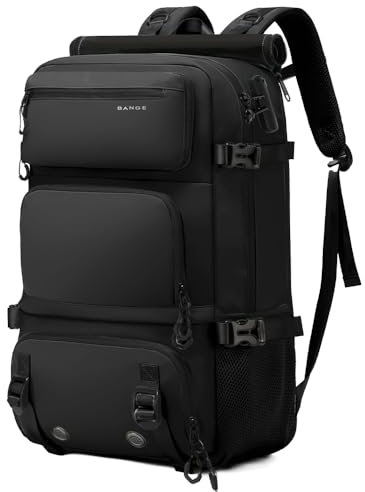 BANGE Anti-Diebstahl-Rucksack, 3-in-1-Handgepäck-Rucksack mit abnehmbarer Schultertasche und Schuhfach, wasserabweisend, für Business, Übernachtung, Reiserucksäcke für Damen und Herren, Schwarz, L