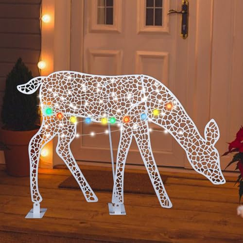Rentiere Weihnachten Deko Aussen, Rentier Beleuchtet Aussen, licht-Weihnachtshirsche Im Freien Mit Lichtern, Wasserabweisende, Im Freien Stehende Elchverzierung Für Hof, Rasengarten