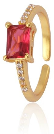 Kousar Gems Jewels Anello con pietre preziose rosa fucsia e zirconia cubica | anello regolabile fatto a mano | Anello a forma rettangolare in ottone placcato oro | KJ-2102, 2 mm / 5x7 mm, Ottone
