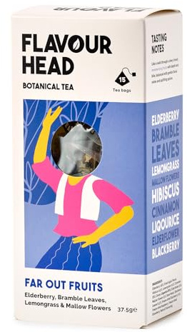 Flavour Head Far Out Fruits I Elderberry, Branble Leaves, Lemiongrass & Mallow Flower Tea I 15 Tea Bags, 37.5g