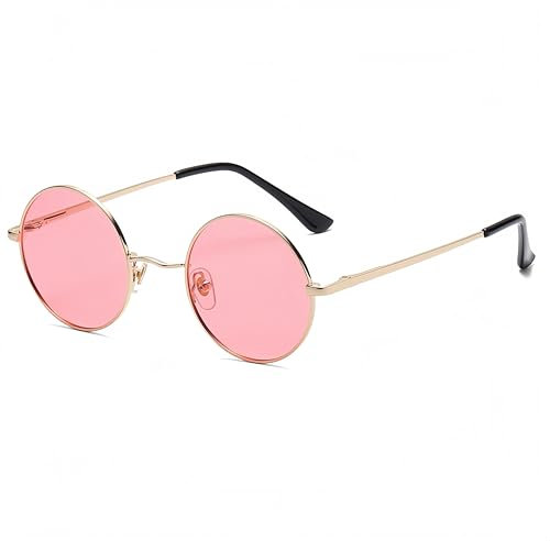 WDZAYXC Retro Classic Runde polarisierte Sonnenbrille mit Metallrahmen für Herren und Damen (Gold/Rosa)