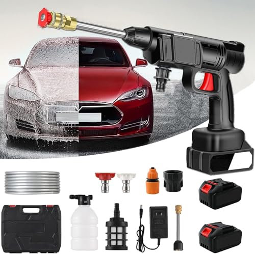 Idropulitrice Portatile, Idropulitrice a Batteria con 2 batterie 16680VF e Scatola di Immagazzinaggio, 0-8 metri di distanza di spruzzo d'acqua, per Auto, Terrazza, Giardino, Pulizia di Tappeti