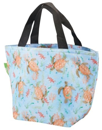 Eco Chic Lightweight Foldable Insulated Lunch Bag Water Resistant Cooler Bag (Sea Turtles Blue)