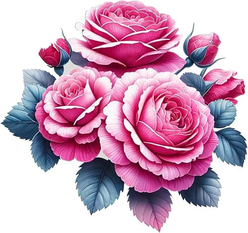x4 Rose Flower Vinyl Stickers Cover Marks Non Transparent Waterproof Floral Art Decals 1@ 20cm Tall Ideal for Toilets or car. 3@ 7cm Tall Ideal for Phone case, Cups & Wine Glass (Rose Dark Pink)