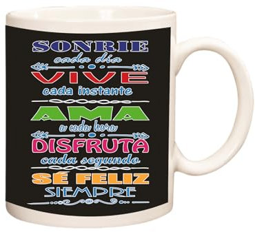 Docliick - Taza de café con frases motivadoras y original.Taza friki 350 ml, taza para regalo graciosa. Taza desayuno bonita.Sonrie cada dia