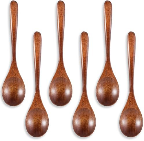 Hpmjz 6 PCS Small Honey Spoons Wooden Spoons Serving Table Scoops Wood Teaspoons Cooking Utensils for Eating Coffee Tea Soup Salt Jam Condiment Daily Use 7.09 Inch