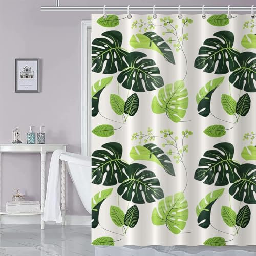 IGINOA Duschvorhang 180x200 Grün Antischimmel Badevorhang Shower Curtains Wasserdicht mit ösen Motiv Duschrollo Schimmelresistent Badewanne Vorhang Dunkelgrün Pflanzen Duschvorhänge Muster
