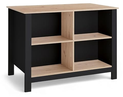 Stella Trading Sugar Kücheninsel freistehend in Schwarz, Artisan Eiche Optik FSC-Zertifiziert - Geräumige Kochinsel mit Arbeitsplatte - 124 x 90 x 75 cm (B/H/T)