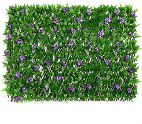 HOHOVYVY Brise-vue pour plantes, paroi latérale, extensible, en bois, avec feuilles artificielles et fleurs, pour jardin, terrasse, balcon