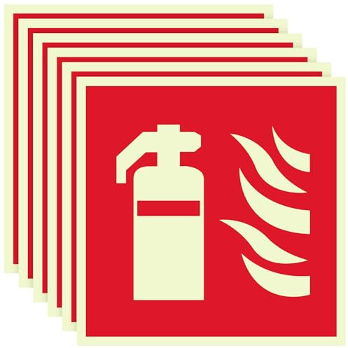 NISENTIA 6 Stück Feuerlöscher Schild, PVC Selbstklebend 150x150mm Aufkleber Piktogramm Hinweisschilder Feuerlöscher Schilder Nachleuchtend Leuchtend für Haus Büro Baustelle und Auto
