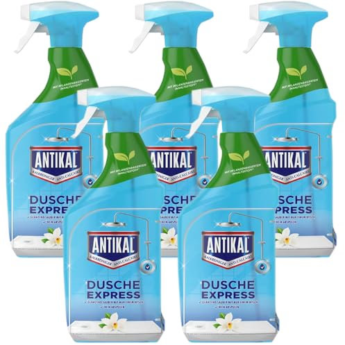 5 Flaschen Antikal Express Kalkreiniger Spray à 800 ml – Kraftvoll gegen Kalk & Seifenreste – Für Bad, Dusche, Küche & Fliesen, strahlend Rein nach nur einem Wisch ohne Nachpolieren