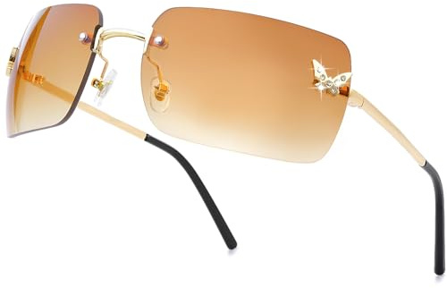 ALANTOP Y2K Rectangle Sunglasses for Women & Men - Rimless Tinted Lenses, UV400 Protection, Lightweight Comfort - Perfect for Driving & Street Fashion