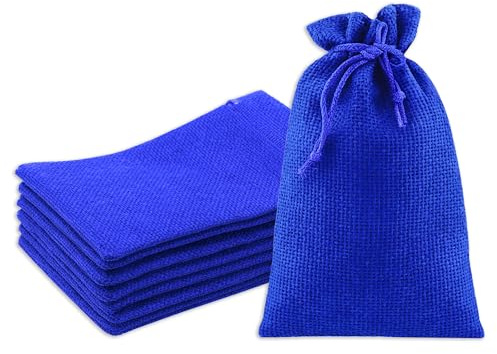 Mandala Crafts 6X8 Inch Royal Blue Burlap Drawstring Gift Bags for Favors - 30 Medium Linen Sacks Gift Pouches for Candy, Coffee, Jewelry, Wedding, and Party Supplies
