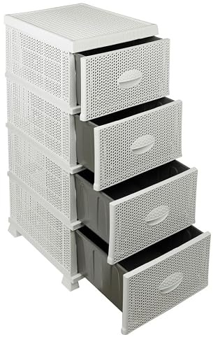 URBNLIVING 4 Tier Plastic Storage Drawer Unit, Large Freestanding Tower with 4 Deep Drawers, Elevated Base, Quick Assembly, Ideal for Bedroom, Bathroom, Utility Room or Office, White