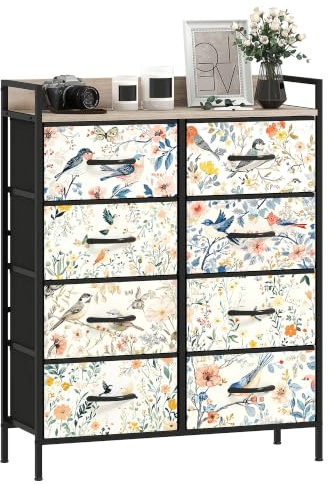 HOMCOM Bedroom Chest of Drawers, Fabric Dresser with 8 Drawers, White | Open Shelf, Steel Frame, Living Room, Hallway
