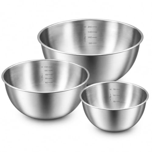 Senshuomy Stainless Steel Mixing Bowls Set,3 Pcs (23cm/20cm/17cm)