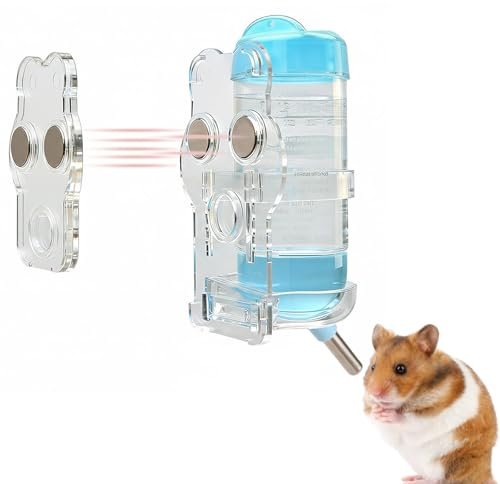 DRADERCH Hamster Wasserflasche mit magnetischen Haltevorrichtungen | Hamster trinkflasche mit ständer,Hamster Trinkflasche mit Ständer,Hamster wasserflasche,Mäuse,Ratten,Degus,blau125ml