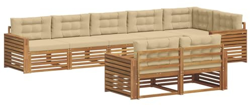 vidaXL Outdoor-Sofagarnitur mit Kissen 8 pcs Natur und Beige, Modulares Outdoor-Sofa-Set, Robustes Garten-Lounger, Acacia-Möbel für Terrasse, Moderne Sitzgelegenheit