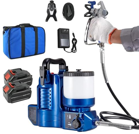 AETEREOS Pulverizador de Pintura inalámbrico Airless de 550 W, Pistola pulverizadora portátil con batería de Litio, tolva de 1,2 L, presión máxima de 15 MPa y Ajuste de 6 velocidades 2battery