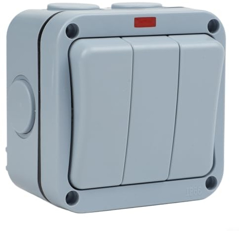 Interruptor impermeable IP66 para exteriores, controlador de luz de jardín de 3 bandas, interruptor eléctrico ABS resistente a la intemperie para terraza, control de alimentación de triple dispositivo