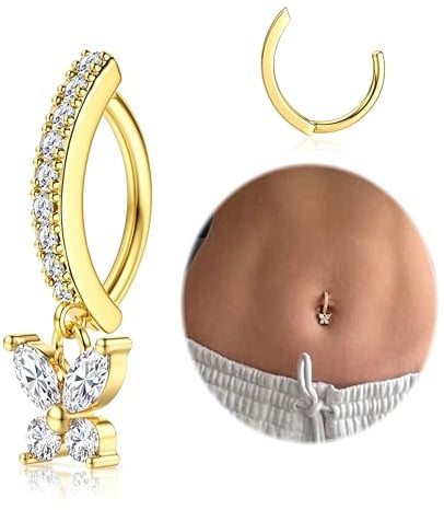 Morfetto Bauchnabelpiercing Gold Chirurgenstahl - Bauchnabelpiercing Ring Zirkonia Perle Bauchnabel Piercing Mit Anhänger Clicker Dangle Bauchnabel Piercing Schmuck 14G