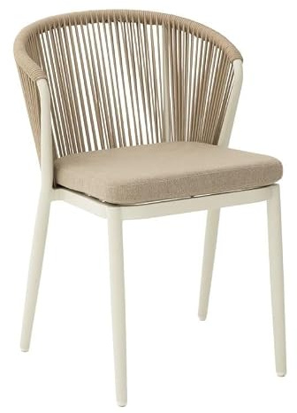 DRW Sedia da esterno in alluminio e corda con cuscino tortora, 77 x 57 x 65 cm