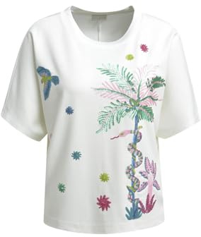 Milano Italy Damen Kurzarm-Sweatshirt Rundhals mit Pailletten-Artwork
