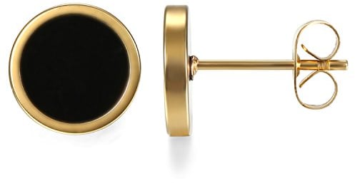 JewelryWe Schmuck Elegante schlicht klassische runde Ohrstecker Ohrringe Edelstahl Gold/Schwarz 10mm für Damen und Herren