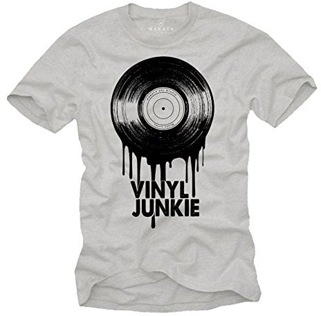 MAKAYA Lustiges Musiker T-Shirt Herren Schallplatte - Vinyl Junkie - Dj Turntable Plattenspieler Herrenshirt
