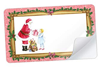 21 STICKER RECHTECKIG ROSA NOSTALGIE mit Nikolaus Weihnachtsmann mit Freitextfeld • Für Weihnachten, Weihnachtsgebäck, Gebäck, Weihnachtsgeschenke • Etiketten Format: 63,5 mm x 38,1 mm, matt