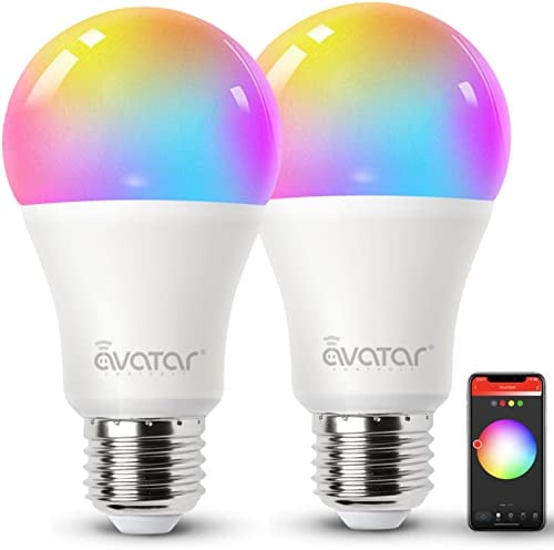 Avatar Controls WiFi Smart Bulb E27 Screw, Music Sync Alexa LED Light Bulbs Colour Changing Dimmable Works with Alexa/Google Home, 9W RGB+Warm+Cool White 900LM, No Hub Required(2 Pack)