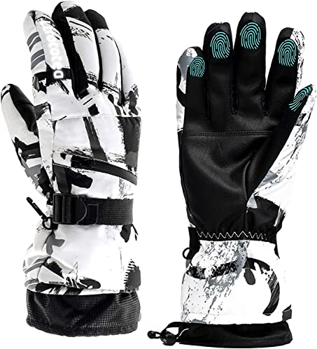 Ltrototea Winterhandschuhe Herren Damen Wasserdicht Warm -30℉ Skihandschuhe Anti Rutsch Fahrradhandschuhe mit Touchscreen Winddicht Handschuhe für Wandern Radfahren Motorrad,L,Weiß/Schwarz