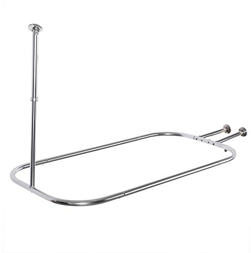 PrettyHome Barra de cortina de ducha con forma cuadrada para baño, resistente, no se oxida, barra de ducha ovalada de 58.3 x 24 pulgadas para bañera con patas de garras, para bañeras de pie, cromadas