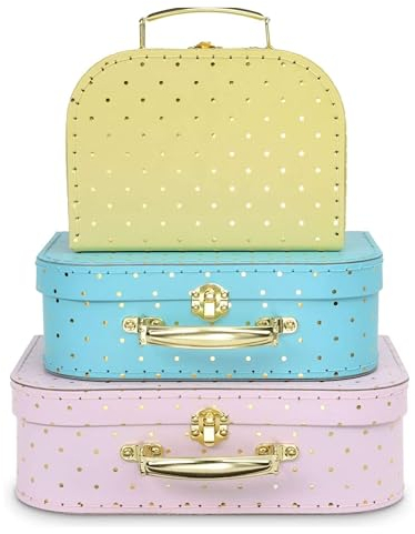 Jewelkeeper - Pappkoffer, Satz von 3 - Storage Geschenkboxen für Geburtstag Hochzeit Kinderzimmer Büro Dekoration Displays Spielzeug Fotos - Goldfolie Polka Dot Aufbewahrungsboxen