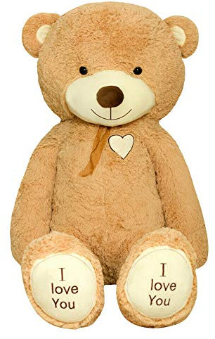 TEDBI Grand Ours en Peluche 160cm | Beige | Geant Nounours gigantesque Jouet Coeur Cadeau d'anniversaire Cadeau XXL avec Broderie Je t'aime