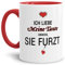 Tassendruck Tasse mit Spruch Liebeserklärung - Obwohl Du furzt - für die Tante - Kaffeetasse/Geschenk-Idee/Lustig/Liebe - Innen & Henkel Rot