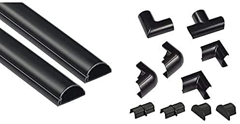 D-Line Mini Cable Trunking 2-Meter | 30mm (W) x 15mm (H) – 2 x 1-Meter Lengths – Black & Mini Cable Trunking Clip-Over Accessory Multipack Join Multiple Lengths of 30x15mm Mini Cable Cover - Black