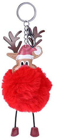 PRETYZOOM Pompom Schlüsselanhänger Weihnachten Plüsch Elch Anhänger Rentier Figuren Weihnachtselch Taschenanhänger Schlüsselbund Geschenk Handtasche Rucksack Dekoration Party Mitbringsel Rot