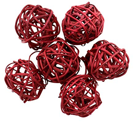 DARO DEKO Kugel-Set rot Rattan Ø 4cm - 6 Stück