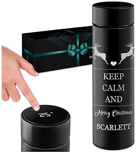 Maverton Travel Mug with Engraving - 450 ml Vacuum Insulated Flask - Personalised Tumbler - Lightweight Design - LED Temperature Display - Keep Calm