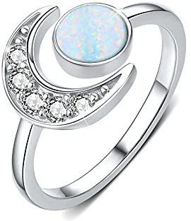 CUOKA MIRACLE Ring Mond Silber 925 Opal Ring für Damen Mond Ring Verstellbar Offener Ring für Damen/Frauen/Mädchen