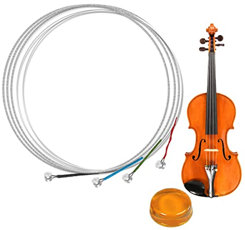 Set Completo di Corde per Violino, Corde Classiche In Argento (G-D-A-E), Universale Corde Per Violino, Corde di Ricambio in Acciaio Solido per Violino 4/4 e 3/4, con 1 Pcs Rotonda Colofonia Naturale