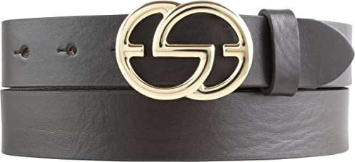 BELTINGER Damen-Gürtel EMIL aus Vollrindleder 3 cm | Schmaler Ledergürtel für Damen 30mm | Gold glänzend | Braun 90cm