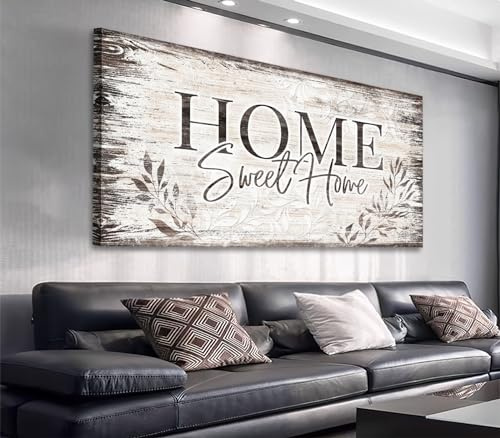 arteWOODS Home Sweet Home Wall Art Sign Large Dark Brown Farmhouse Wall Sign for Living Room Decoration Wooden Board Design Canvas Prints Modern Rustic Artwork Leaf Pictures Wall Decor 20 x 40