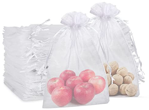 CLTPY 50 Stück Organzasäckchen 25x35 cm Organzabeutel,organzasäckchen groß Organza Säckchen säckchen zum befüllen,Verpackungstüten, Weiß Geschenktüten Schmucksäckchen,Party Hochzeit Geschenk Beutel