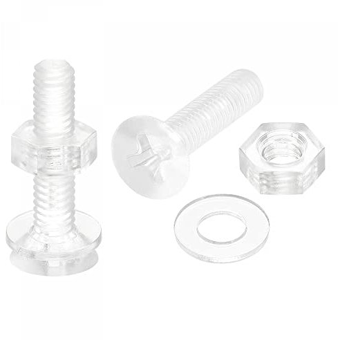 sourcing map Lot de 20 vis cruciformes en plastique M4 x 20 mm avec écrous et rondelles plates, boulons à tête plate en polycarbonate transparent