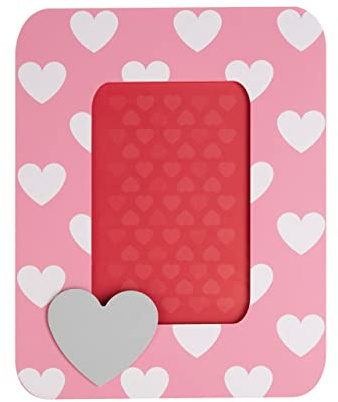Premier Housewares Kids Heart Design Photo Frame | Rectangular Pink Kids Photo Frame with Heart Motifs | Clear Glass Pane Kids Room Decor Frame | Children's Picture Frame