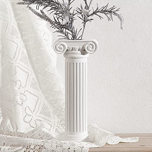 Saihisday Jarrón de Flores de Estilo Griego Romano, jarrón de Columna Romana de Resina, decoración de estatuas griegas para centros de Mesa, Color Blanco, 24,5 cm de Alto (sin Flor)